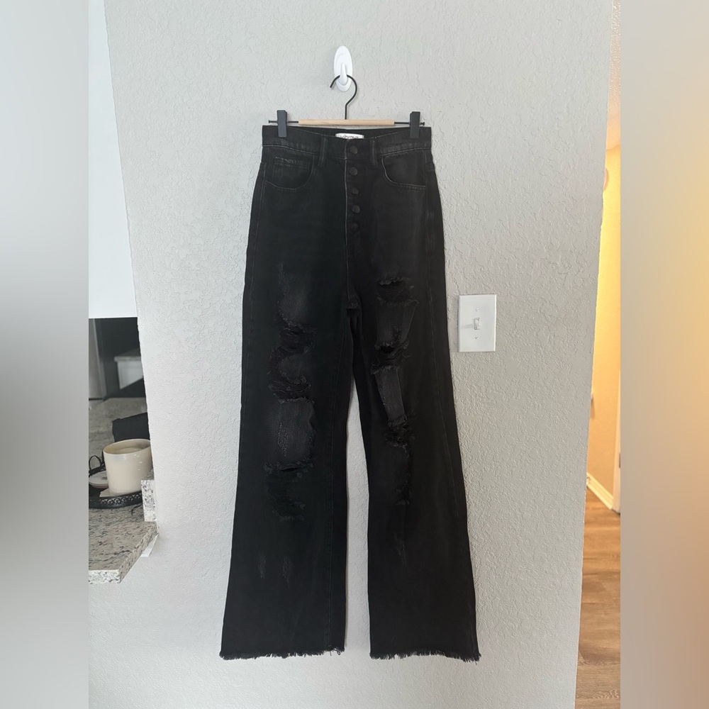 Western Distressed Black Jeans - Picture 2 of 8